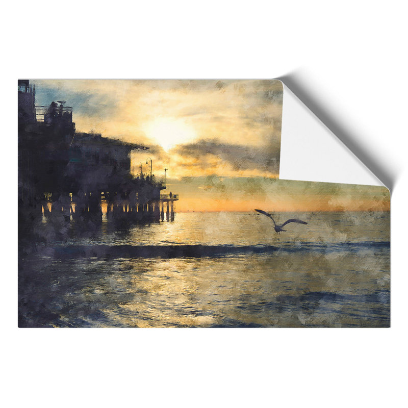 Seagull by the Pier Painting - Frameless Print, 21cm H x 30cm W x 0.1cm D