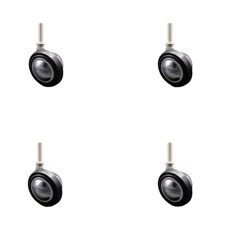 2,25 pouces roulette souple à roulettes - tige filetée de 3/8 po - ensemble de 4, Chrome brillant