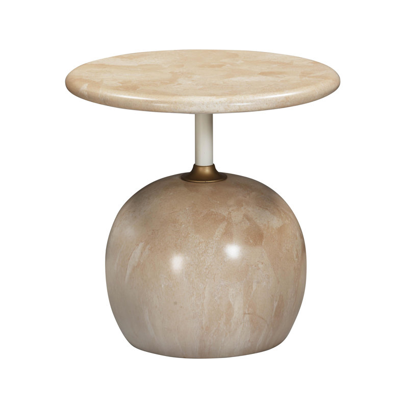 Beige Faux Marble and Gold Metal Round End Table