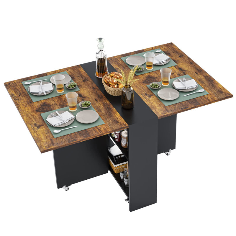 Leaf Tables For Small Spaces, Foldable Dining Table With 2-Layer Storage Rack