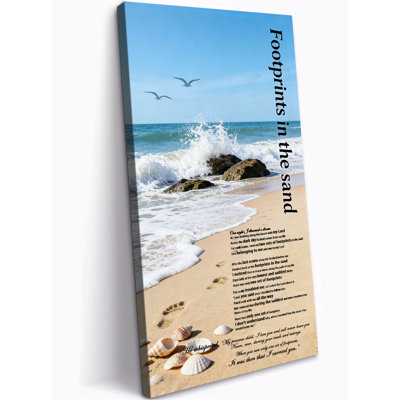 Footprints in the Sand Beach Canvas Wall Art, Vertical Ocean Canvas Print, Coastal Tall Picture for Living Room Bedroom Decor, Ready to Hang Sea Painting with Hook 28×58 Inch