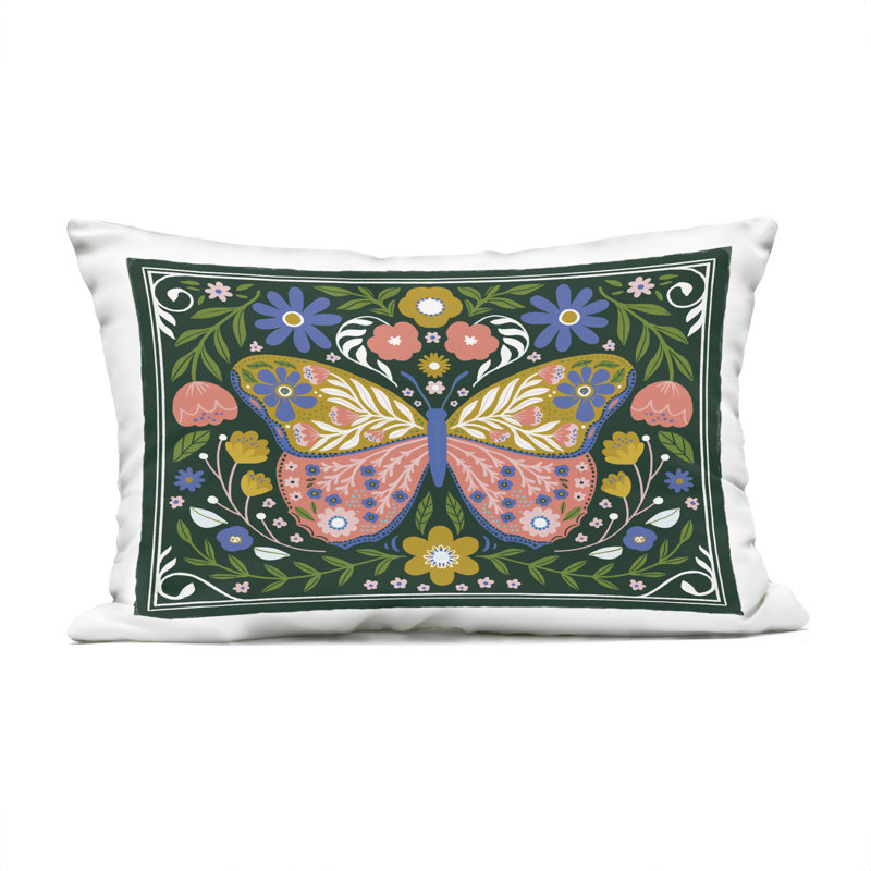 Coussin d'extérieur imprimé à motif floral Folk