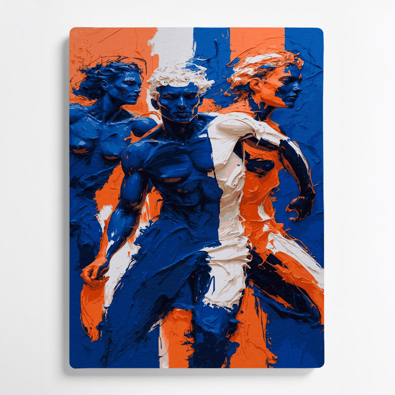 Abstrait art figuratif bleu en métal 76, 24" H x 36" W