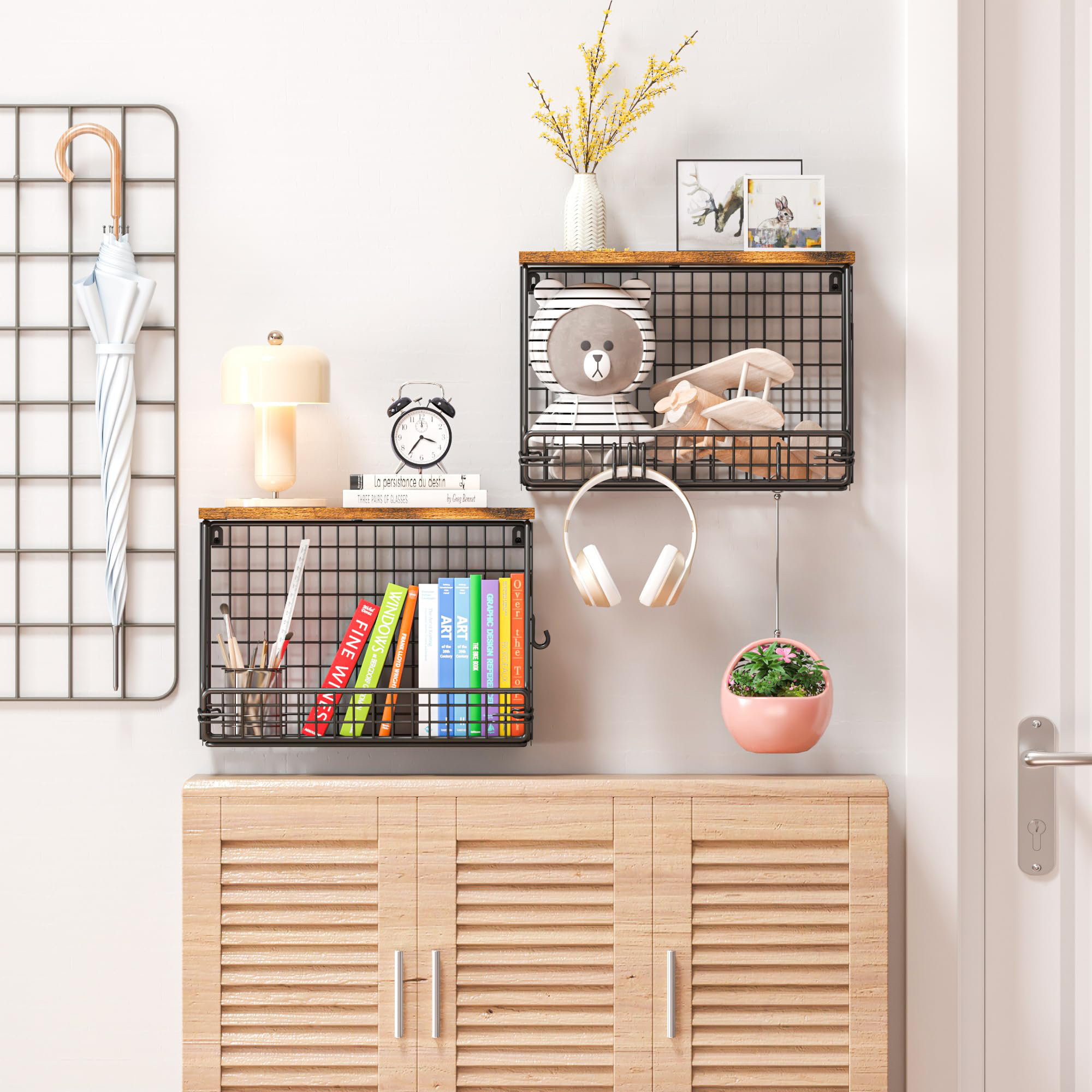 Kitchen Counter Storage Wawocs 2 Tier Stackable Wall Mounted Hanging Basket,  Fruit Basket For Kitchen Counter, Storage Bin With Wood Lid, Onion Storage,  Fruit And Vegetable Storage, Countertop Organizer Hanging Vegetable, image size:2000x2000