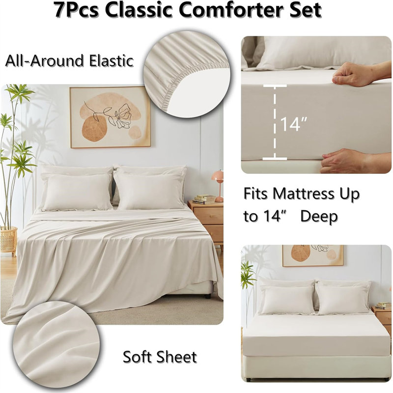 Beige Queen Reversible Microfiber Down Alternative Bed in a Bag Set