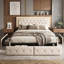 EU Double & King PU Storage Bed With 4 Drawers & LED Headboard, Faux Leather Upholstered Frame,  Beige & Grey-1664150146-1669060744