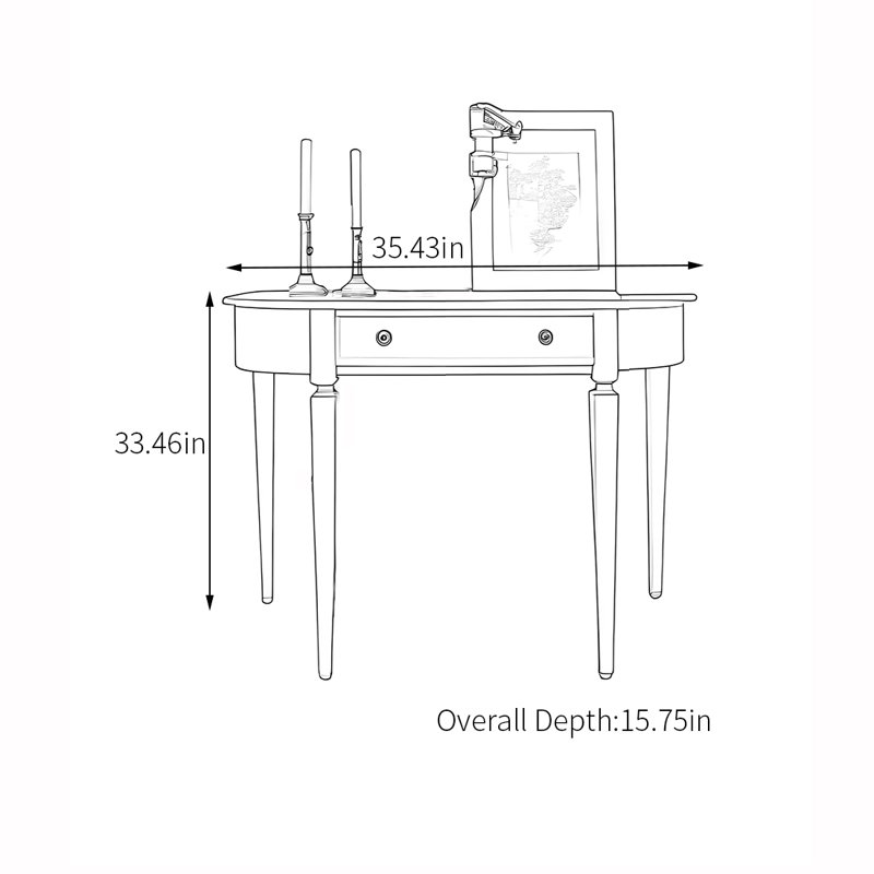 Console américaine à tiroir semi-circulaire, H 33,46 po x l 35,43 po x P 15,75 po