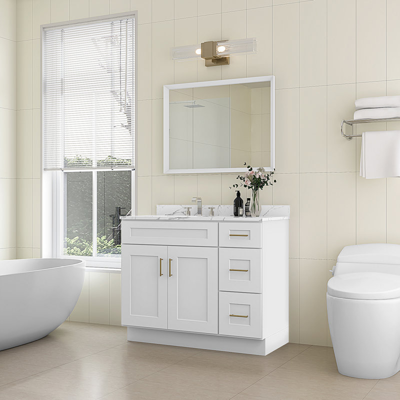Meuble-lavabo de salle de bain en bois massif prêt à assembler de 42 po seulement - comptoir non inclus, Blanc