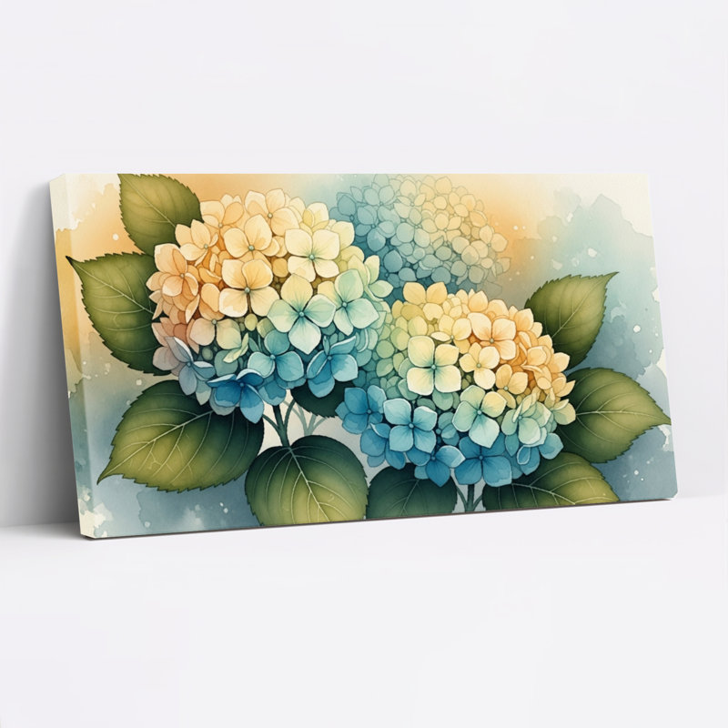 Hydrangea, aquarelle florale, reproduction d'art sur toile tendue sur toile, ensemble de 1, H 12 po x l 36 po