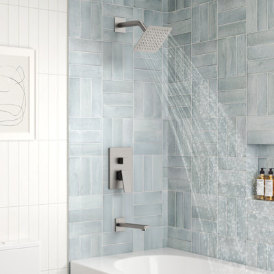 6" Pressure-Balanced Rain Shower and Tub Faucet Set with Rough-In Valve