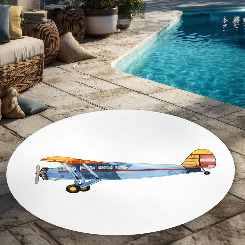 Small Blue Plane Rug | Illustrative Aviation Outdoor Decor
