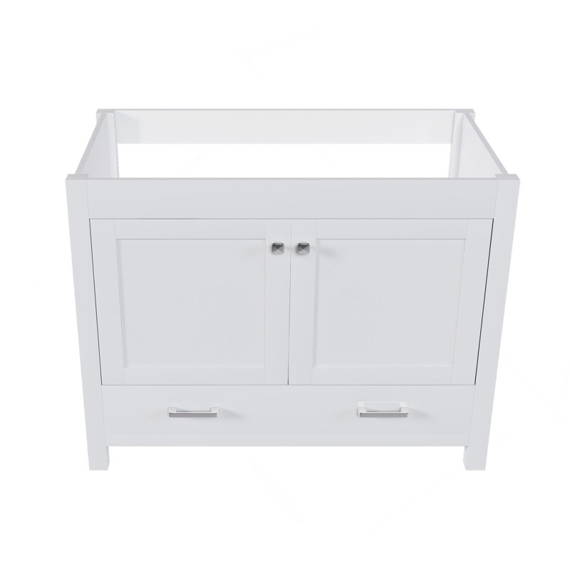 Meuble-lavabo 42 po sans lavabo, armoire de salle de bain multifonctionnelle avec portes et tiroir, structure solide et panneau de fibres à densité moyenne (base seulement)