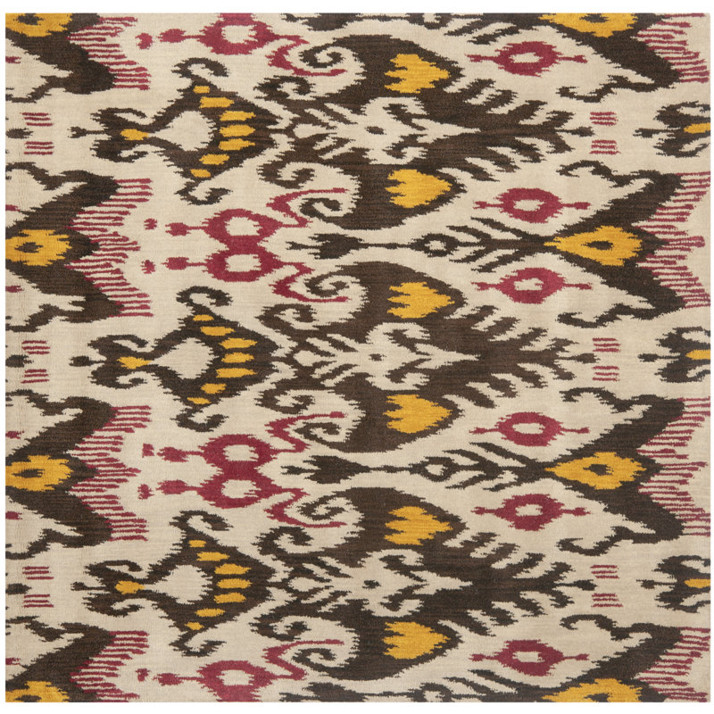 Kline Ikat Hand Tufted Wool Ikat Rug, Square 6'