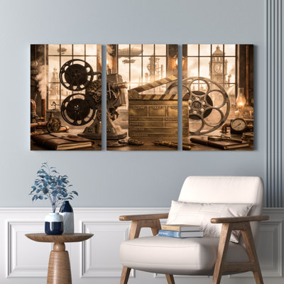 Steampunk Cinema Studio Canvas Wrapped Wall Art Set Of 3
