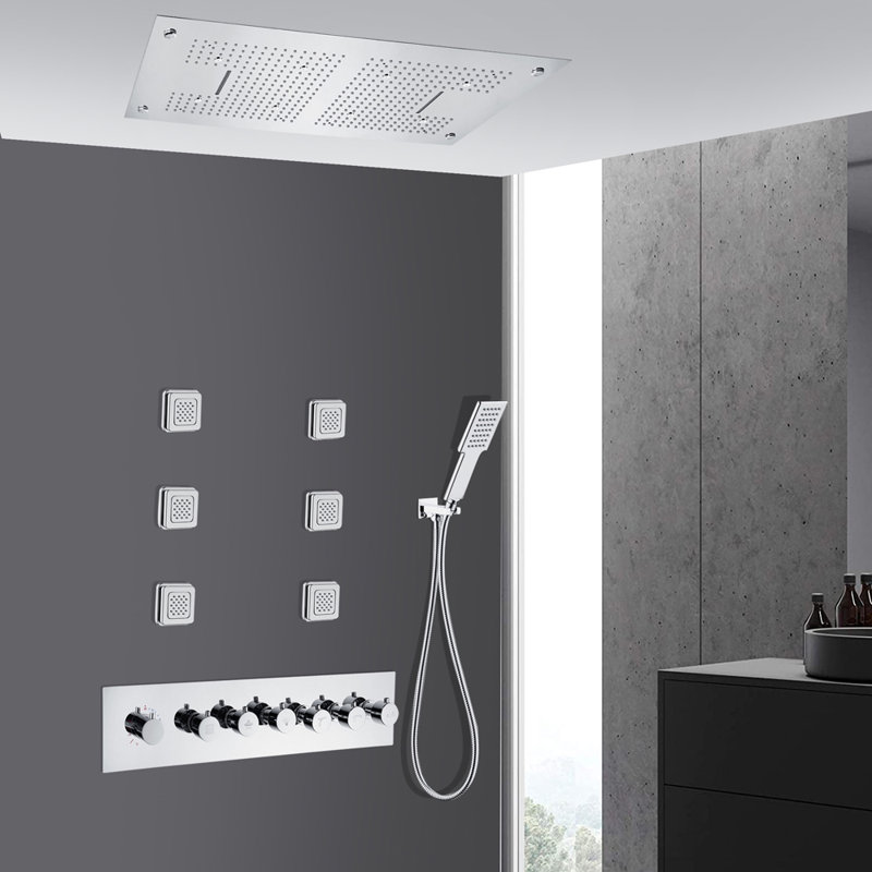 Système de douche thermostatique encastré au plafond avec douche à main et jets d'eau Fontana Padua