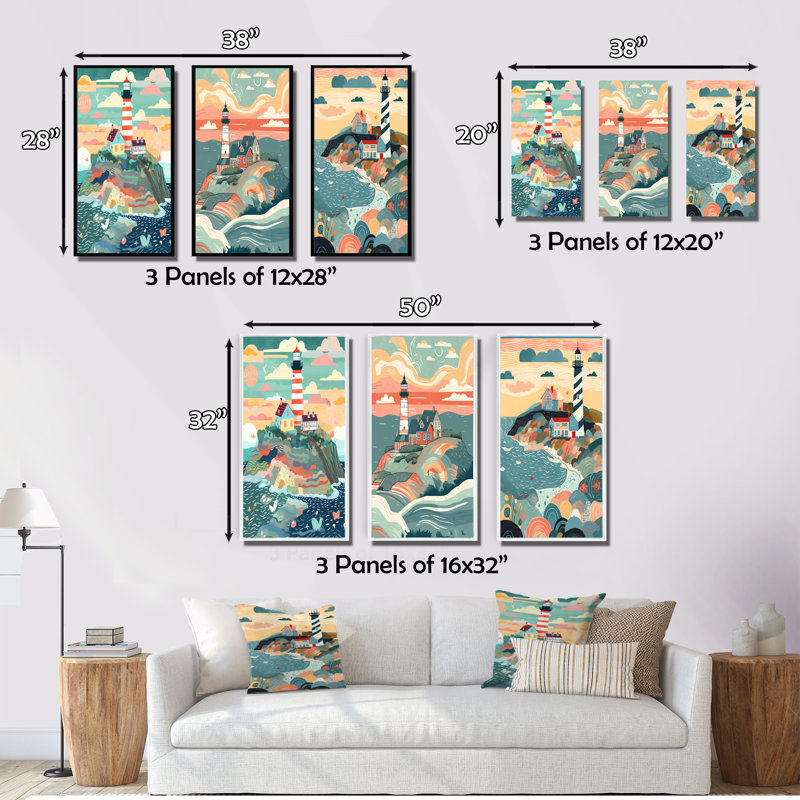 «Coastal Guiding Light», 3 pièces sur toile, Toile tendue, H 40 po x l 60 po