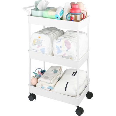 Support de rangement, chariot mobile en plastique, adapté au support de couches essentiel pour les soins du nouveau-né. Il peut être placé sur la table à langer et le lit de bébé. Facile à assembler, couleur beige.