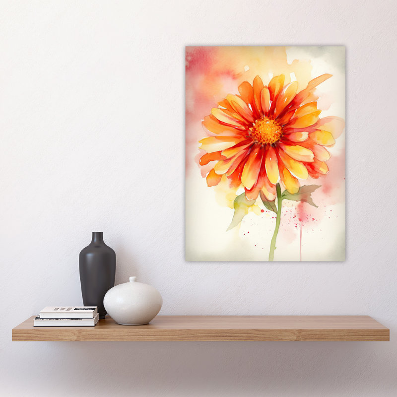 Wall Art Print A Single Gerbera Daisy Soft Watercolour Painting Orange Spring Bloom Flower Nature Colourful Bright Floral Modern Artwork Poster