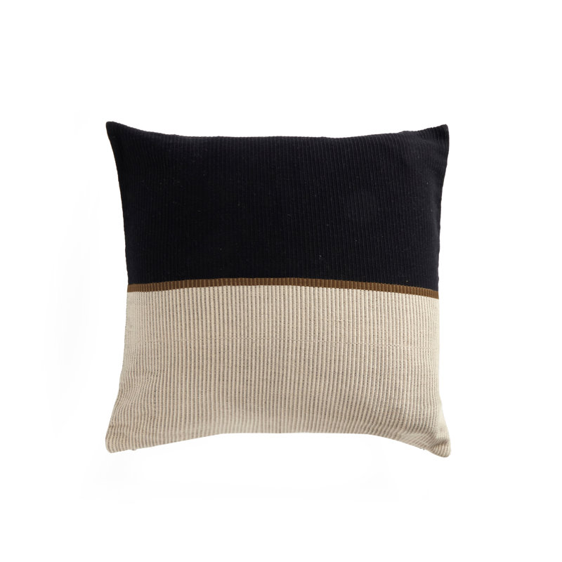 Merido Black and Beige Handwoven Cotton Square Throw Pillow
