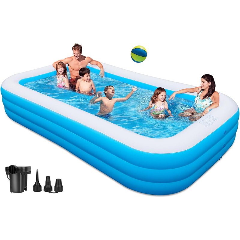 Large Blue PVC Rectangular Inflatable Pool with Pump