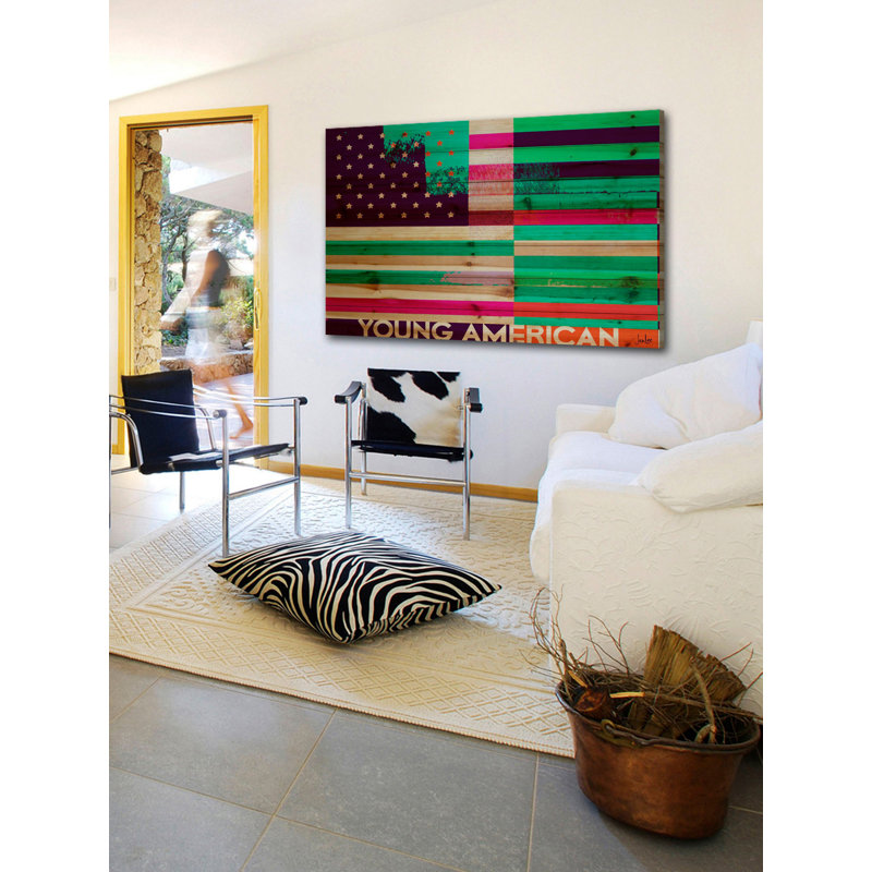 Reproduction d’art sur bois, "Young American" par Jen Lee, H 40 po x l 60 po x 1,5 po