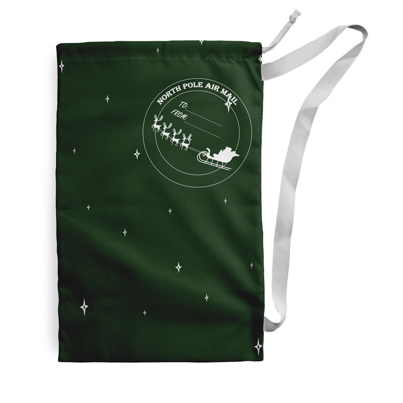 Sac de père Noël avec étoiles brillantes, Vert, H 36 po x l 28 po