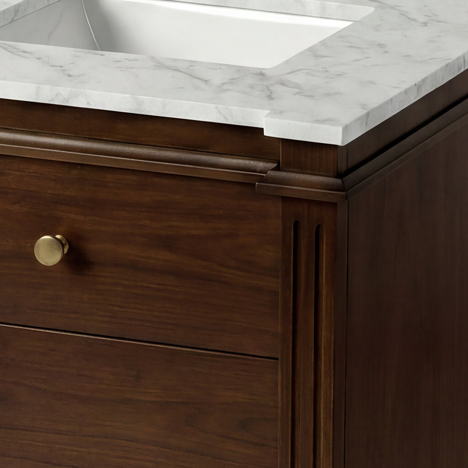 Abygail 72'' Carrara Marble Double Bathroom Vanity, Walnut Brown