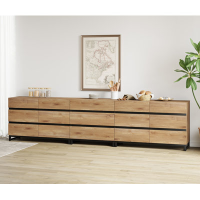 3 In 1 Multifunctional Sideboard Buffet Cabinets With 15 Drawers, Modern Sideboard Credenza With Adjustable Shelf And Metal Base, Coffee Bar Cabinet Storage Cabinet For Living Room, Kitchen