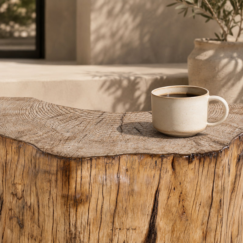 Table de bar d'extérieur imitation souche d'arbre de 101,6 cm (40 po) avec rangement intégré, résistante aux intempéries