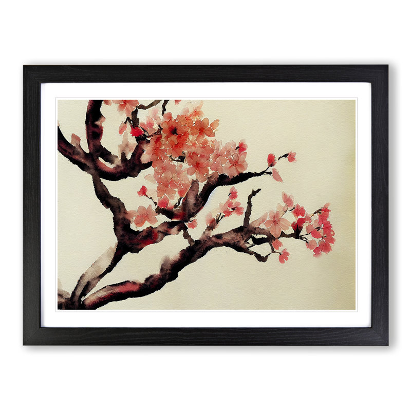Cherry Blossom Flowers Vol.3 - Single Picture Frame Painting, 25cm H x 34cm W x 2cm D, Black