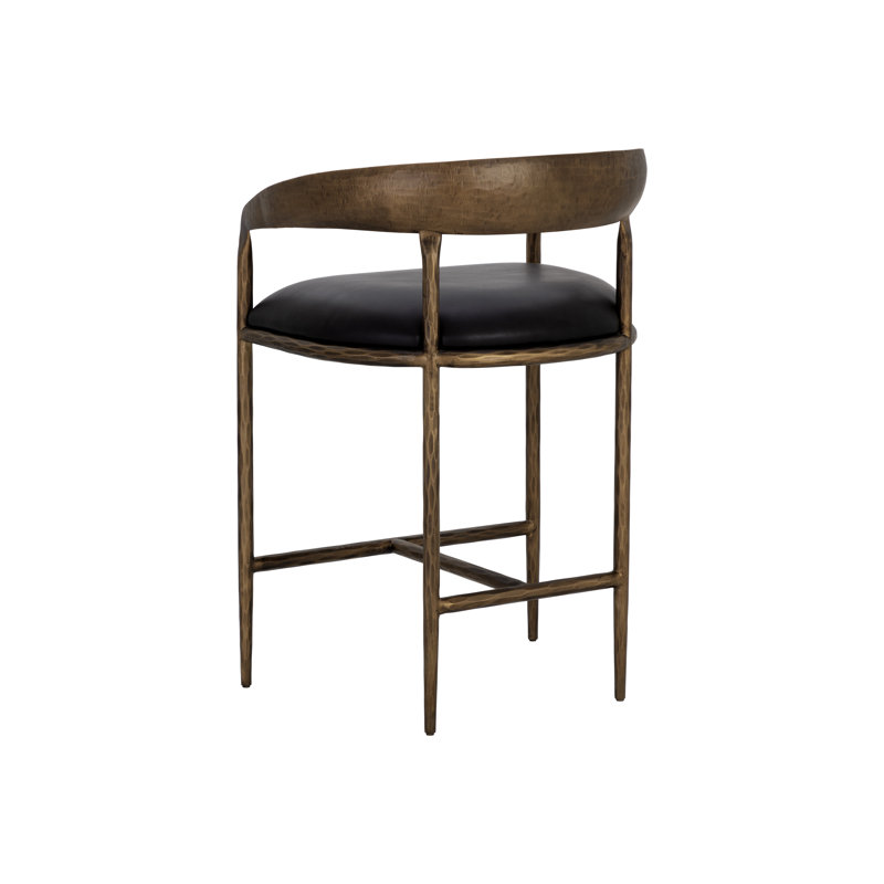 ZANATTA BARSTOOL - CHARCOAL BLACK LEATHER, Black, Counter Stool (26.5" Seat Height)