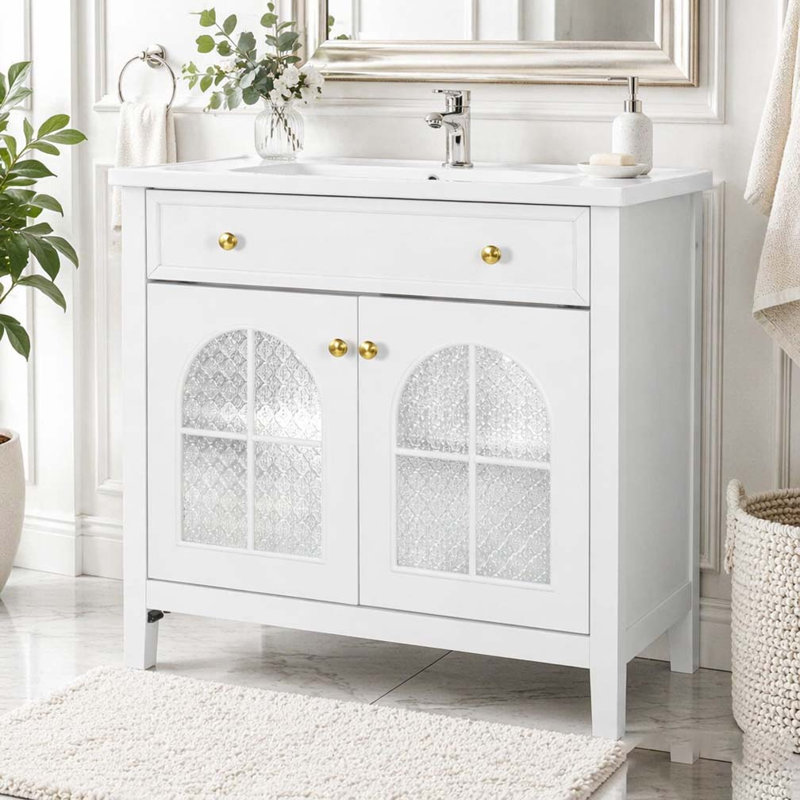Armoire de salle de bain 35,6 po, Blanc + armoire seulement + 2 portes