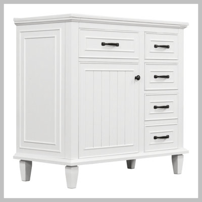 Meuble-lavabo de 36 pouces avec comptoir en céramique, structure en bois massif, armoire en bois aggloméré et peuplier, tiroirs rabattables, tablette réglable et poignées en alliage de zinc, armoire de rangement autoportante (robinet non inclus)