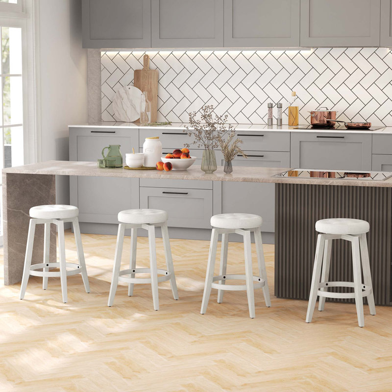 Nickolette Swivel Upholstered Counter Stool with Solid Wood Frame, Beige, Counter Stool (26” Seat Height)