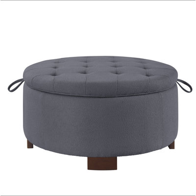 Round Storage Ottoman with Reversible Lid - Boucle Fabric Upholstered Footstool, Hidden Storage Compartment, Wooden Legs, Dual-Purpose Seat & Side Table for Living Room, Bedroom