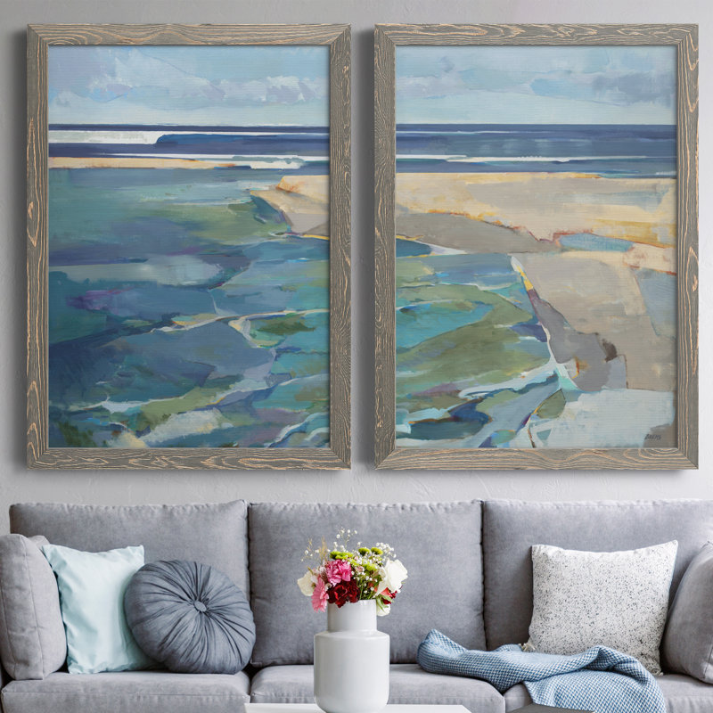 Breakwater - Ensemble de 2 reproductions d'art sur toile encadrées, Encadré gris, H 37,5 po x l 55 po x P 1,5 po
