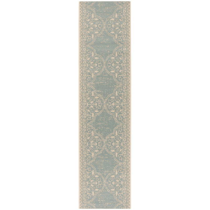 Danya Cream/Aqua Indoor/Outdoor Area Rug, Runner 2'2" x 10'