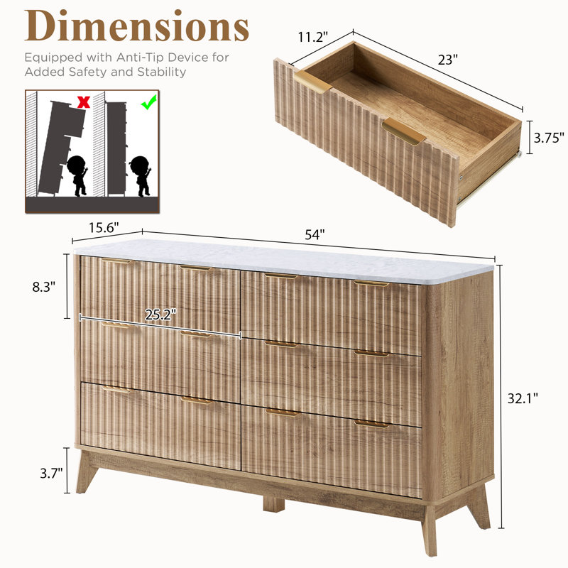 Commode 6 tiroirs, style maison de campagne, Jaune