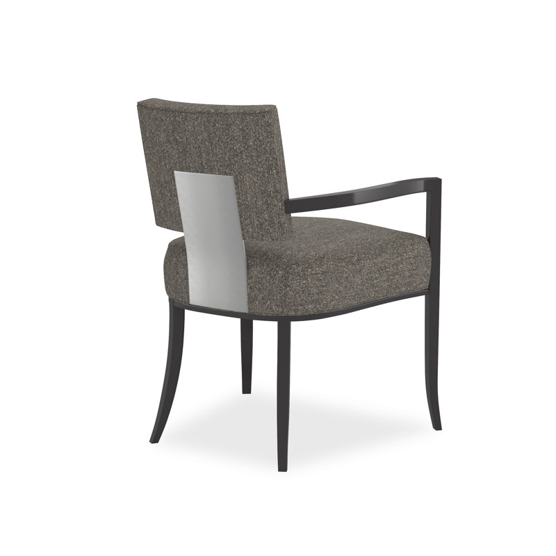 Caracole Classic Upholstered Arm Chair, Gray, Black/Chrome