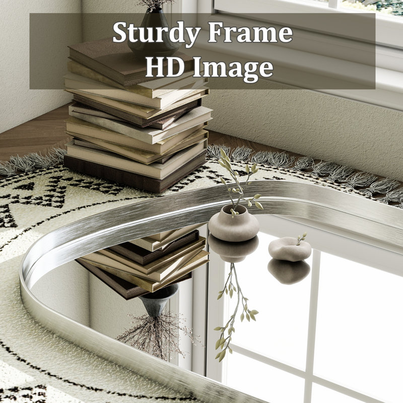 Decorative Asymmetrical Deep Metal Framed Mirror, Blanc, 30 po x 22 po