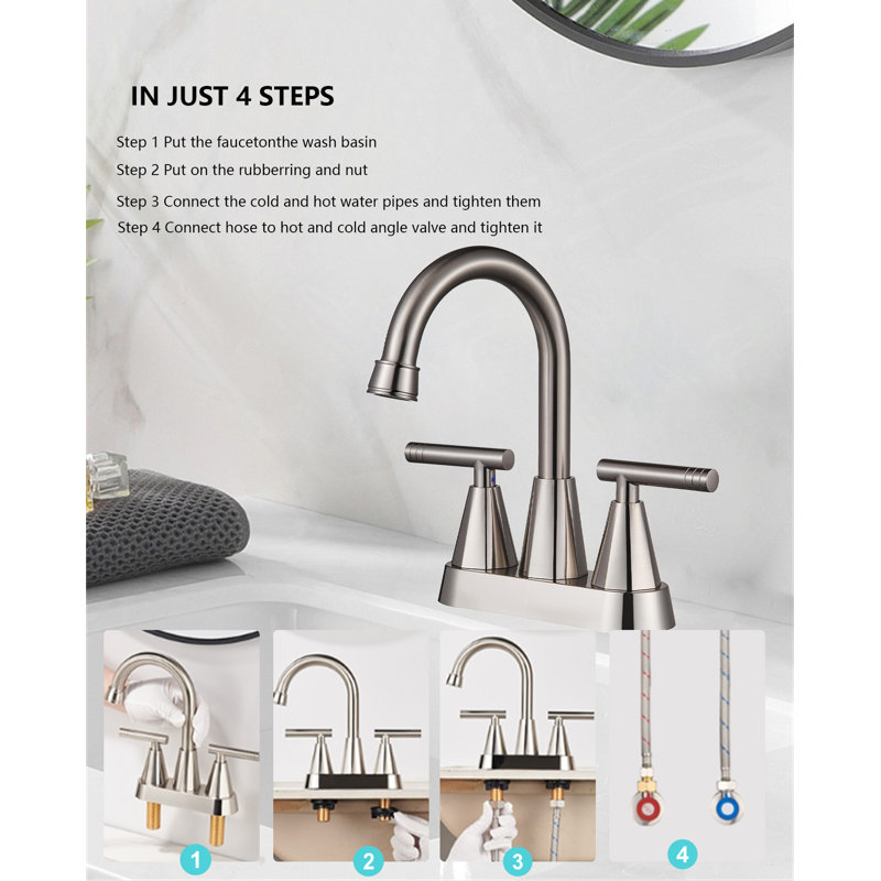Aris Premium 4" Center Set Bathroom Faucet With Pop-Up Drain, Brushed Nickel