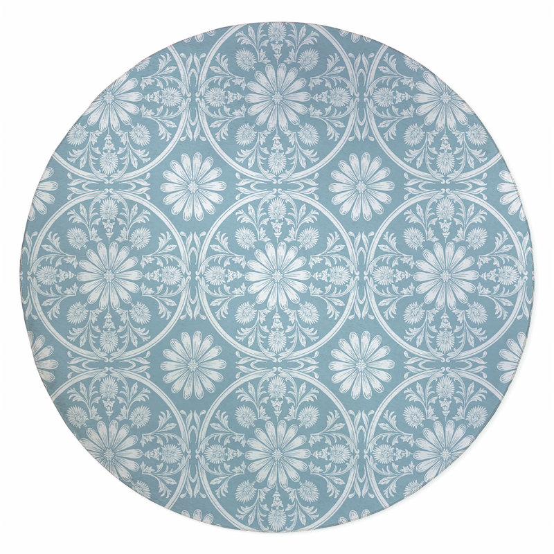 Daisy Tile Outdoor Area Rug, Round 5'