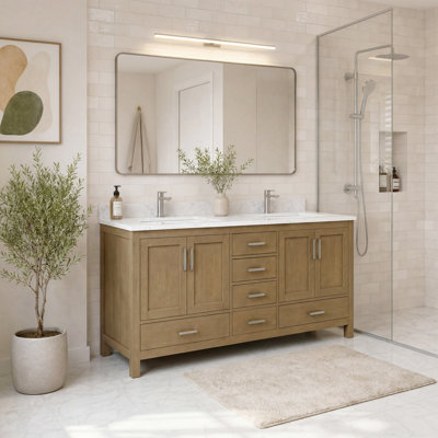 Ensemble de meuble-lavabo double 72 po avec portes et tiroirs à fermeture en douceur et plateau en pierre reconstituée 72 po