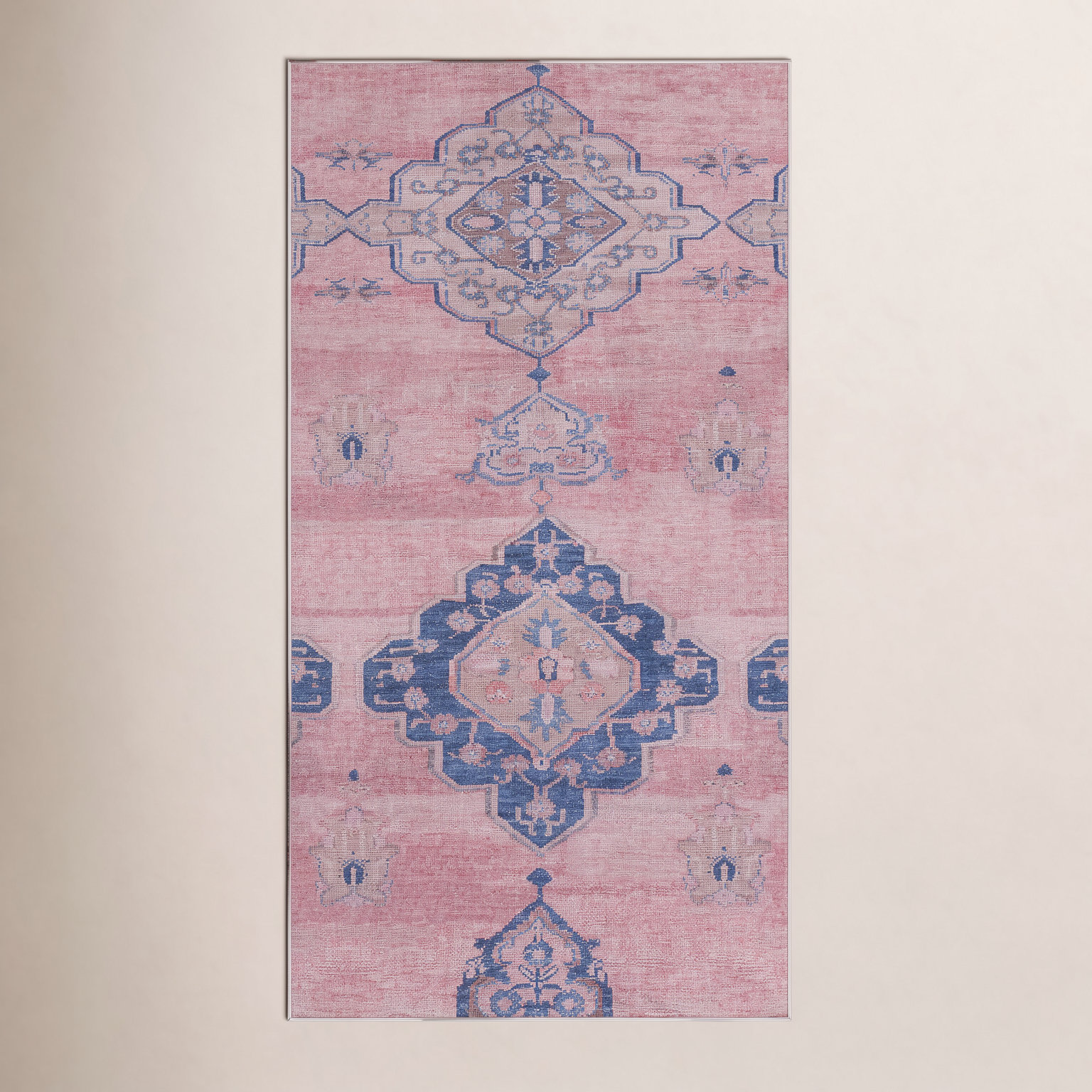 Machine Washable Pink/Blue Rug, Rectangle 4' x 6'