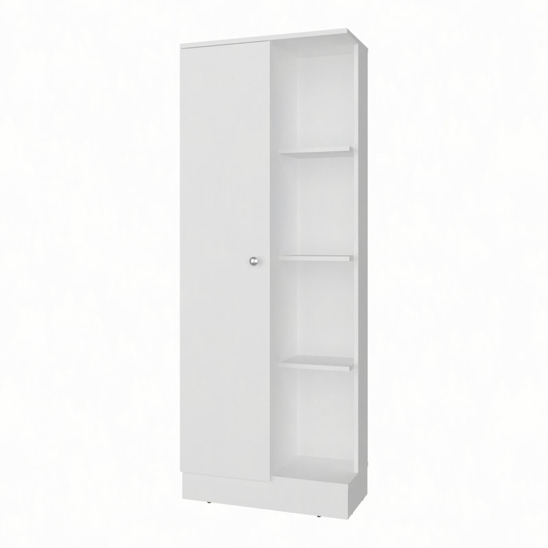 Garde-manger Ayora avec 4 tablettes de rangement ouvertes et une armoire à une porte pour le rangement caché, un garde-manger polyvalent pour la cuisine, le linge ou la lessive