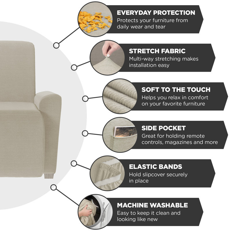 Housse pour fauteuil inclinable à coussins carrés/rectangulaires, Mélange de polyester ivoire