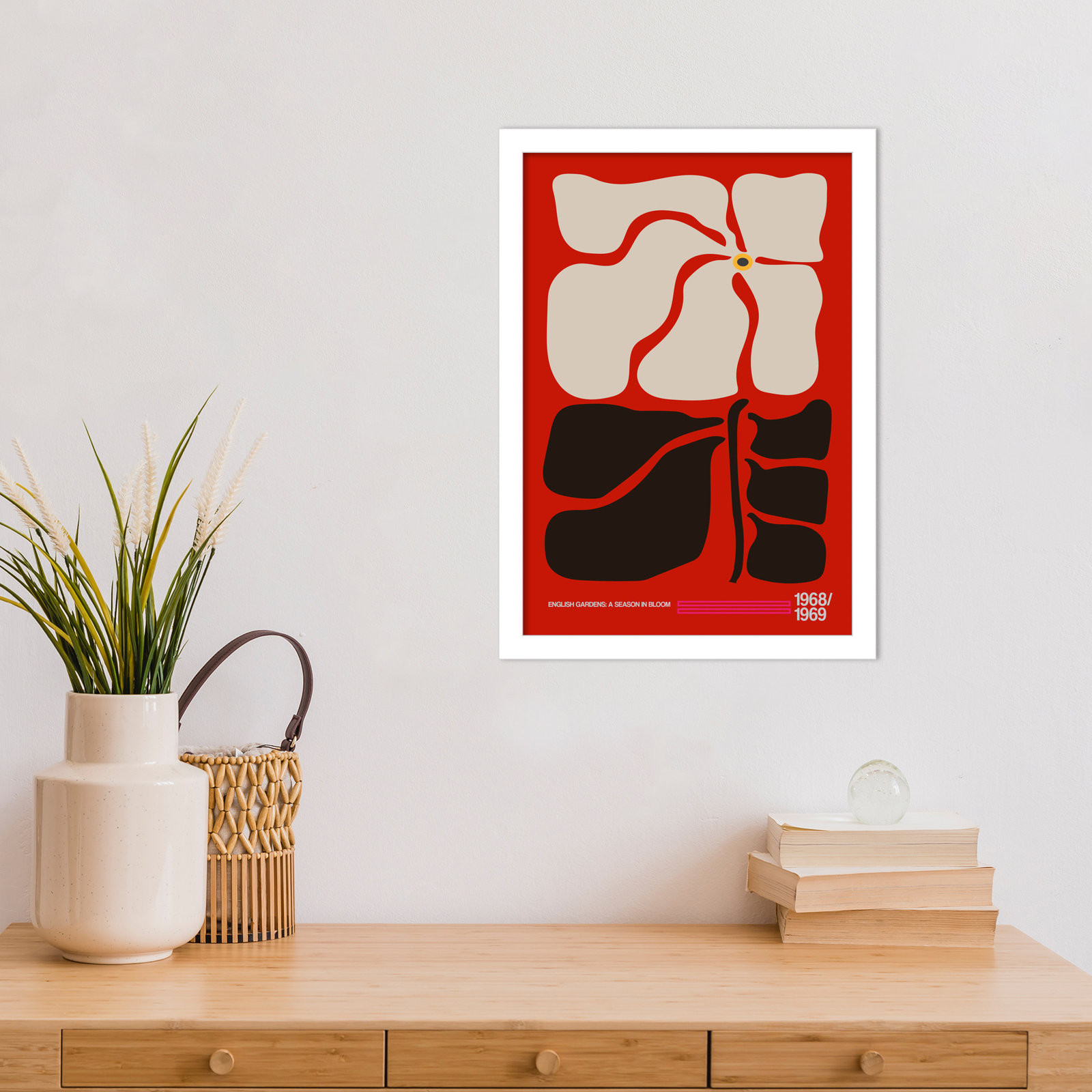 English Gardens Red by Frances Collett, 17" H x 12" W x 1" D, White