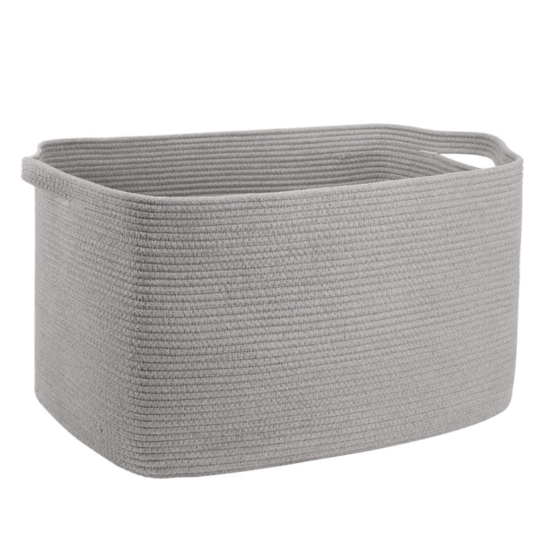 Extra Large Cotton Rope Storage Basket - 62L Decorative Foldable Bin for Laundry, Blankets, Pillows, and Toys, Gray