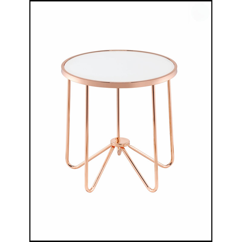 Table de bout Alivia en verre givré et finition or rose, élégante et fonctionnelle pour les espaces de vie modernes