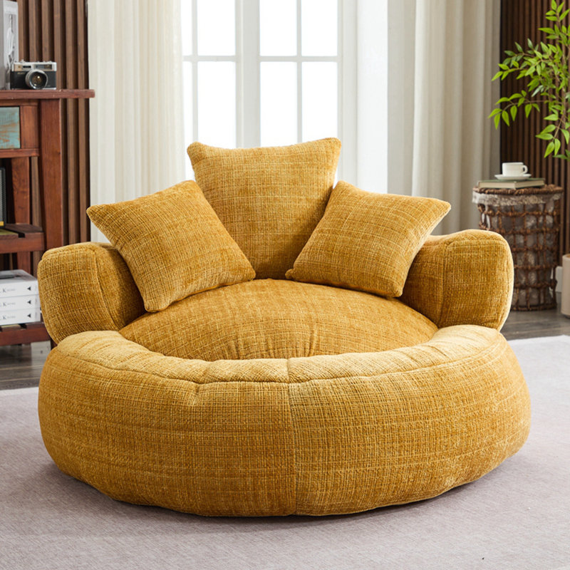 Bean Bag Lazy Sofa with Ultra Soft Chenille Cover, Yellow Chenille